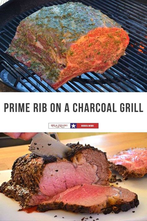 Prime Rib on a Charcoal Grill Prime Rib Grill Recipe, Grilled Ribs Charcoal, Grilled Prime Rib, Cooking Prime Rib Roast, Prime Rib Steak, Smoked Prime Rib, Grilled Beef Recipes, Cooking Prime Rib, Rib Roast Recipe