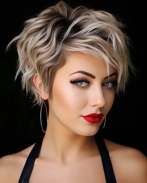 Long Top Pixie, Edgy Long Pixie, Brunette Pixie With Highlights, Short Curly Red Hair, Long Layered Pixie, Long Pixie Cut With Bangs, Modern Pixie Haircut, Dark Pixie Cut, Long Pixie Bob