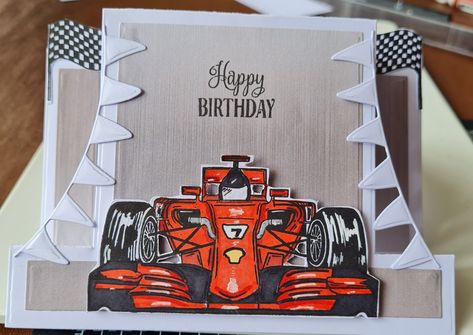 F1 Birthday Card Ideas, F1 Birthday Cards, Stepper Cards, F1 Art, Birthday Card Drawing, Bday Cards, Card Drawing, Car Gifts