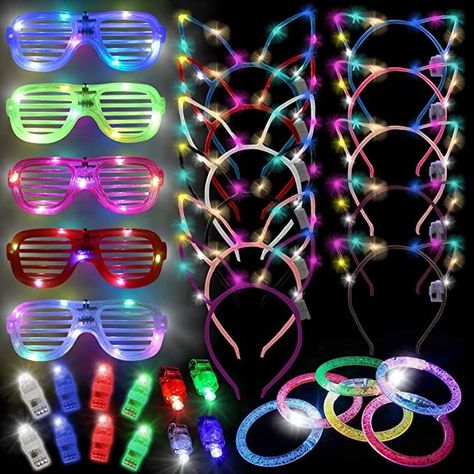 10 LED Bracelets 20 finger lights Glow In The Dark Party Supplies For Adult Kid Christmas Halloween Sweet 16 Bonfire, Purple Party Favors, Glow Party Favors, Neon Party Decorations, Led Glasses, Slumber Party Birthday, Glow In Dark Party, Glow In The Dark Party, Glow Party Supplies