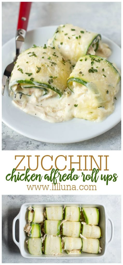 Chicken Alfredo Roll Ups, Alfredo Roll Ups, Chicken Alfredo Zucchini, Zucchini Roll Ups, Zucchini Roll, Zucchini Chicken, Zucchini Rolls, Kitchen Aid Recipes, Lil Luna