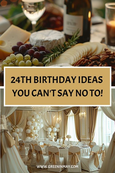 24th birthday ideas for him and her. From creative 24th karat birthday theme to delicious food ideas here are the best 24th birthday ideas. Luxury Birthday Ideas For Women, Themes For 24th Birthday, 47th Birthday Ideas For Women Themes, Party Themes For 25th Birthday, Themes For 25th Birthday Parties, Birthday Theme 25 Years, Birthday Ideas For Adults, 24 Karat Birthday Theme, 1940s Birthday Party Ideas