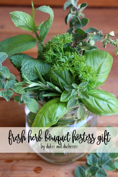 Clip a variety of fresh herbs from your garden to create a fresh herb bouquet that makes a great, practical hostess gift! Herb Gift Basket, Herb Arrangements, Best Herb Garden, Herb Centerpieces, Drying Fresh Herbs, Herb Bouquet, Herb Garden Ideas, Herb Gifts, Creativity Inspiration