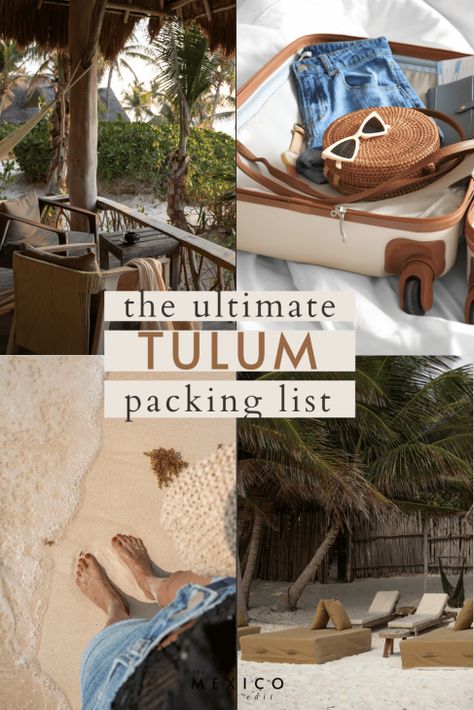 The Ultimate Tulum Packing list Guide. Find out from our editors and travel experts what they pack for Tulum to enjoy a stress free trip to the boho paradise. tulum packing list | tulum packing list mexico | what to wear in tulum | packing list for tulum | tulum mexico Tulum Style Clothing, Cenotes Tulum Outfit, What To Pack For Tulum Mexico, What To Wear In Tulum Mexico, Tulum Clothes, Tropical Vacation Essentials, Day Zero Tulum Outfit, Mexico Trip Packing List, Tulum Vacation Outfits