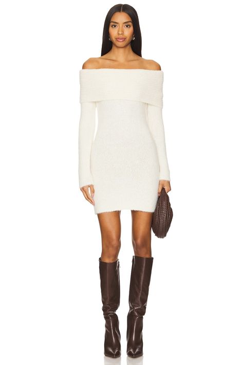 Shop for 4th & Reckless Kayla Dress in Cream at REVOLVE. Free 2-3 day shipping and returns, 30 day price match guarantee. Off The Shoulder Sweater Dress, Revolve Dresses, Off The Shoulder Sweater, Latest Sweater, Metallic Sweater, Ivory Sweater, Winter Break, White Off Shoulder, Knit Sweater Dress