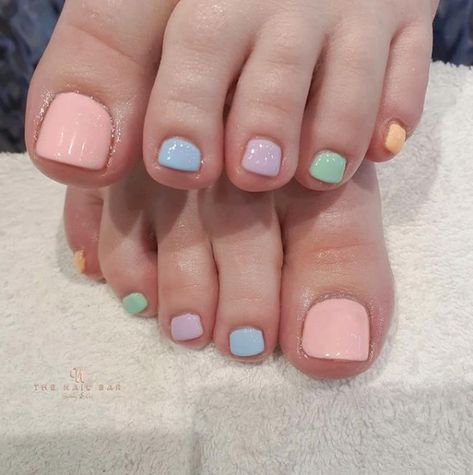 Pastel Rainbow Toe Nails Pastel Toes Nails, Pastel Toenails, Pastel Toe Nail Colors, Pastel Pedicure, Pastel Pedicure Toenails, Pedicure Inspiration, Spring Toenails, Rainbow Toes, Rainbow Toe Nail Designs