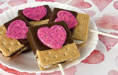 Marshmallow Valentine Treats, S’mores On A Stick, Valentine Smores, Smore Valentine, Smore Pops, Frozen Smores, Smores Pops, Holiday Arts And Crafts, Camp Oven