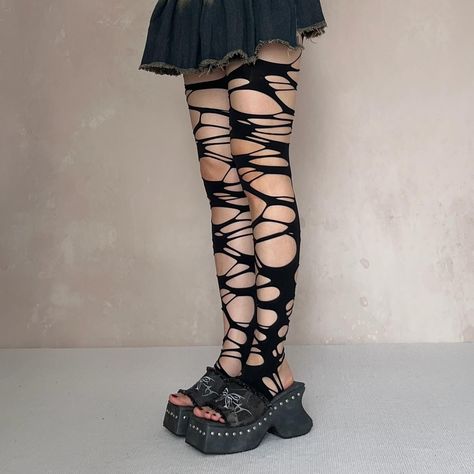 Black Ripped Tights #moodymumu #ripped #grunge Black Ripped Tights, Torn Tights, Ripped Stockings, Gothic Tights, Ripped Tights, Retro Coquette, Countries In Europe, Costume Inspo, Suit For Women