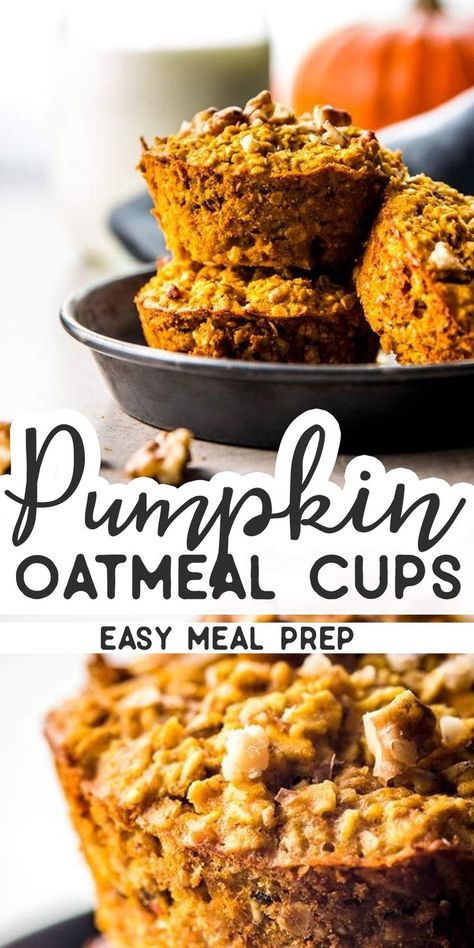 Pumpkin Baked Oatmeal, Pumpkin Oatmeal Muffins, Oatmeal Pumpkin, Baked Pumpkin Oatmeal, Easy Healthy Meal, Pumpkin Breakfast, Baked Oatmeal Cups, Medicine Tips, Oatmeal Cups