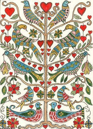 Pennsylvania Dutch Fraktur Tree of Life Embroidery Tree, German Folk, Balance Art, Pennsylvania Dutch, Madhubani Painting, American Folk Art, Arte Popular, Pics Art, Art Plastique