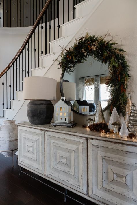 Christmas Entry, Candles In Fireplace, Entry Decor, Neutral Christmas, Large Lanterns, Bassett Furniture, Natural Christmas, Closet Makeover, Ikea Pax