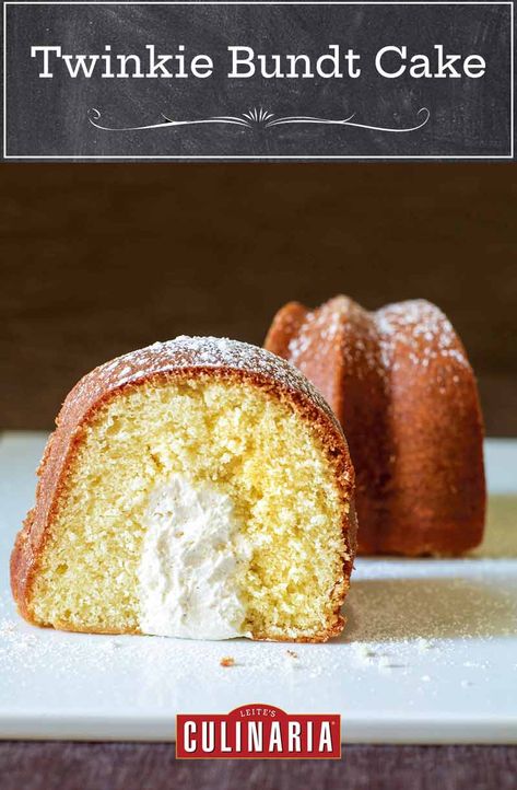 Yes, twinkie bundt cake is a thing. And if you're envisioning an enormous, joy-inducing slice of twinkie cake, then you're on the right track. #twinkies #homemadetwinkies #bundtcake #bundt Cake Advertisement, Twinkie Cake, Bundt Cake Recipe, Delicious Deserts, Bundt Cakes Recipes, Pound Cakes, Think Food, Snack Cake, Bundt Cakes