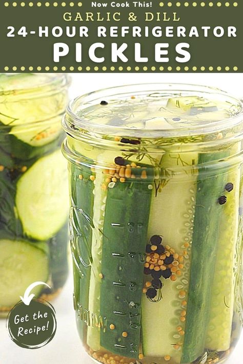 These homemade garlic and dill refrigerator 24-hour pickles (or quick pickles) are quick, easy, crisp, fresh, jam-packed with flavor. About 15 minutes of prep time and a few simple ingredients are all you need. They're perfect alongside (or on) a sandwich or burger or as a delicious snack! Get the recipe and give them a try! Pickles Homemade Easy, Homemade Refrigerator Pickles, Refrigerator Dill Pickles, Pickles Homemade, Homemade Vinegar, Refrigerator Pickles Dill, Refrigerator Pickle Recipes, Pickle Recipes Homemade, Dill Pickle Recipe