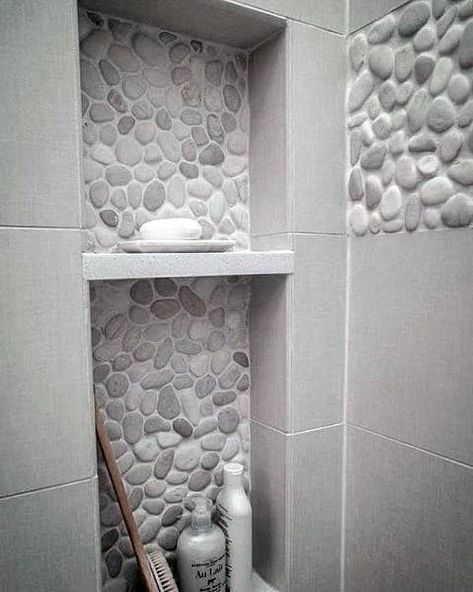 Top 70 Best Shower Niche Ideas - Recessed Shelf Designs Shower Niche Ideas, Small Shower Remodel, Recessed Shelves, Niche Ideas, Pebble Floor, Bathroom Plans, Regal Design, Shower Niche, Bathroom Shower Tile