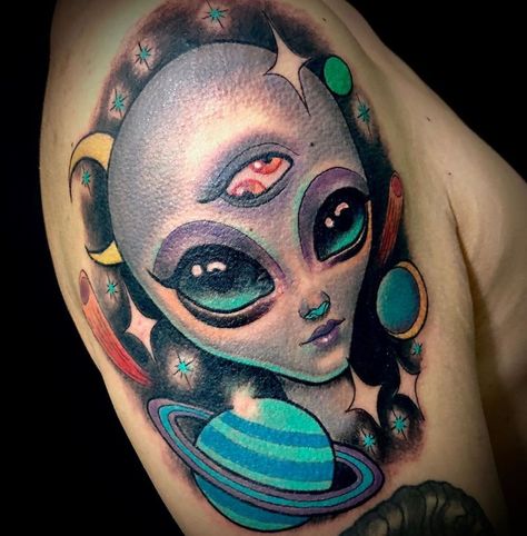 Green Alien Tattoo, Alien Abduction Tattoo, Abduction Tattoo, Golden Rule Tattoo, Alien Tattoos, Mars Attack, Tail Tattoo, Alien Theories, 90s Tattoos