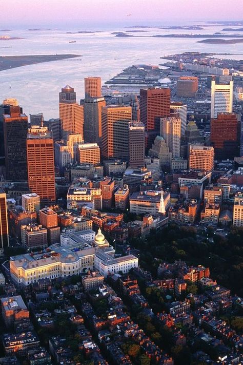 Nice aerial view of Boston looking southeast. From bottom to top: Beacon Hill, the Massachusetts State House & Boston Common, Park Street Church, the Financial District, the Seaport District, Black Falcon Terminal, Castle Island/City Point/Telegraph Hill, Boston Harbor and the Harbor Islands. Boston Architecture, Downtown Boston, Boston Skyline, Boston Mass, Boston Common, Boston Harbor, Tall Buildings, Boston Strong, Dirty Water