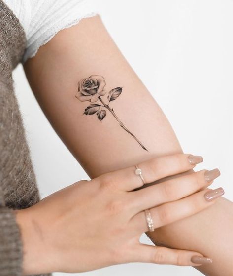 Boho Rose Tattoo, Rose Tattoo Placement Ideas, Rose Tattoo Fine Line, Rose Fine Line Tattoo, Dainty Rose Tattoo, Fine Line Rose Tattoo, Rose Tattoo Placement, Rose Bud Tattoo, Rose Tattoo Cover Up