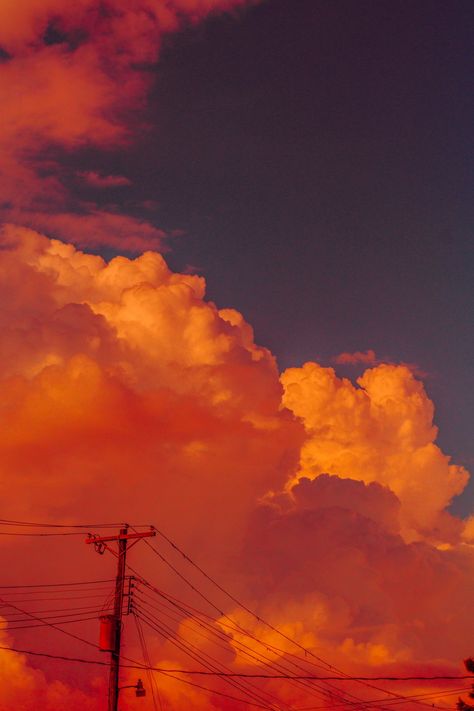 Orange Landscape Aesthetic, Orange Sky Aesthetic, Sunset Reference, Orange Clouds, Sunset Skies, Orange City, Power Lines, Orange Sunset, Orange Sky