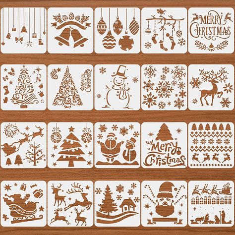 Amazon.com: 20 Pieces Christmas Stencils Template Reusable Plastic Craft for Art Drawing Painting Spraying Window Floor Glass Door Car Tile Body Wood Scrapbook Holiday Xmas Snowflake Album DIY Decor, 5 x 5 Inch Christmas Window Template, Stencil Sablon, Scrapbook Holiday, Cricut Maker3, Stencils Art, Snowflake Stencil, Christmas Window Painting, Plastic Craft, Stencils For Wood Signs