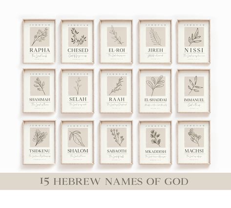 Hebrew Names of God Printable Wall Art Set of 15 prints,YAHWEH Selah Chesed Jireh Rapha El Elyon Shalom Nissi Raah Shammah El Roi El Shaddai Names Of God Printable, El Elyon, Hebrew Names, Names Of God, Wall Art Set, Wall Art Sets, Art Set, Printable Wall Art, Art Collection