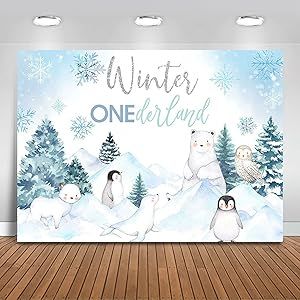 Mocsicka Winter Onederland Backdrop Winter Woodland Arctic Animals Happy 1st Birthday Party Decorations Snowflake Polar Bear Penguin First Birthday Photography Background (7x5ft) Penguin Baby Showers, Winter Wonderland Baby Shower, Outside Baby Showers, Cute Polar Bear, Shower Backdrop, Outdoor Party Decorations, Winter Woodland, Winter Onederland, Baby It's Cold Outside