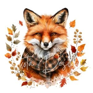 Halloween Watercolor Illustration, Fox Clipart, Autumn Leaves Art, Leaf Clipart, Baby Fox, Clipart Design, Cute Fox, Woodland Creatures, Woodland Animals