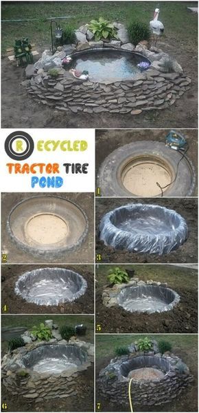 Tractor Tire Pond Project Idea Tractor Tire Pond, Tire Pond, Build A Pond, Tire Garden, Taman Air, Diy Pond, نباتات منزلية, Have Inspiration, Ponds Backyard