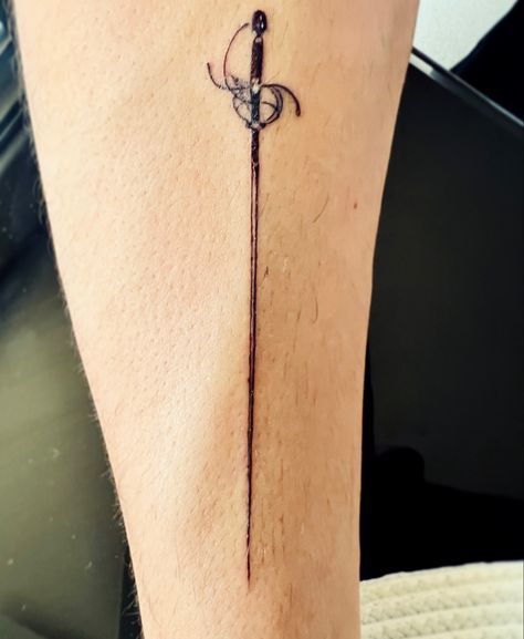 Sword tattoo rapier men fine line att Rapier Tattoo, Fencing Tattoo, Theatre Tattoo, Sport Tattoos, Line Tattoos, Arm Tattoo, Tatting, Tattoos, Beauty