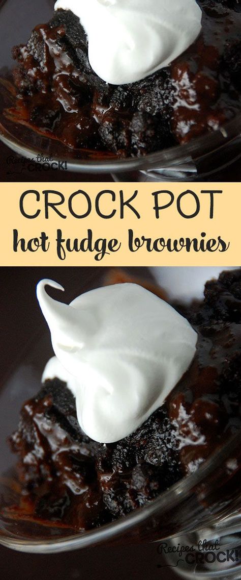 Easy Soup Recipes Few Ingredients Crock Pot, Dessert In Crock Pot Easy Recipes, Hot Fudge Brownies, Crock Pot Brownies, Party Food Easy, Crockpot Dessert, Crockpot Desserts, Fudge Brownie Recipe, Crock Pot Food