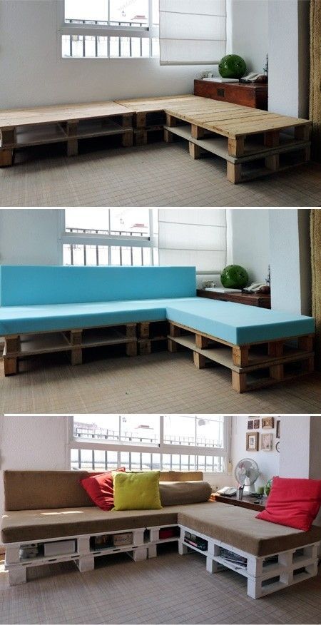 Create a Couch From Wooden Pallets. This page has tons of random but excellent DIY projects!! So glad I found it! Diy Pallet Sofa, Pallet Couch, Youth Room, Pallet Sofa, Design Del Prodotto, Creative Furniture, Clever Diy, Design Case, Pallet Furniture