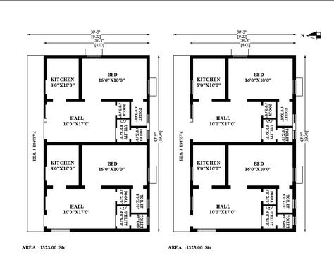 30'X43'9" East facing 1bhk G+1 twin house plan as per Vastu Shastra. Download Autocad DWG and PDF file format of this house plan. - Cadbull Twin House Plan, 30x40 House Plans, Twin House, Little House Plans, Joinery Details, Drawing Block, Vastu Shastra, Cad Blocks, Autocad Drawing