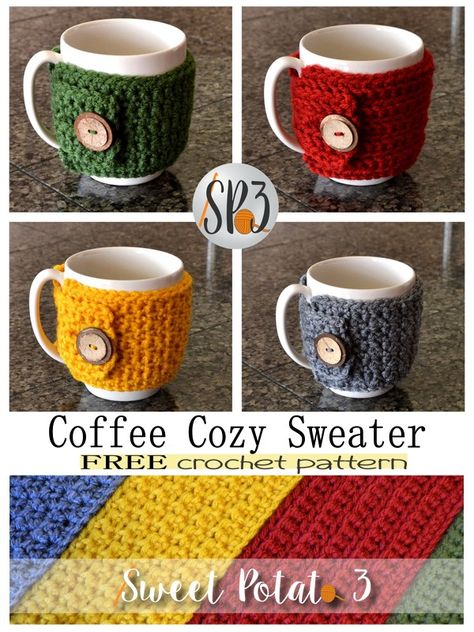 Cup Sweaters Crochet, Mug Cozy’s, Knitted Coffee Mug Cozy Free Pattern, Crochet Pattern Mug Cozy, Crochet Mug Warmer Free Pattern, Knitted Mug Cozy, Easy Crochet Mug Cozy, Crochet Mug Sweater, Coffee Cup Warmers Crochet