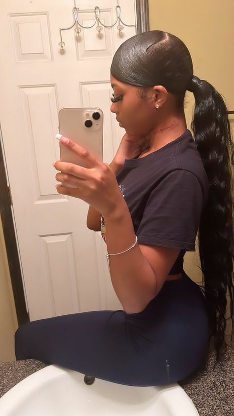 2 Curly Ponytails With Weave, Slick Ponytail, Slicked Back Ponytail, Weave Ponytail Hairstyles, Sleek Ponytail Hairstyles, Birthday Hairstyles, Black Ponytail Hairstyles, Quick Weave Hairstyles, Curly Hair Styles Easy