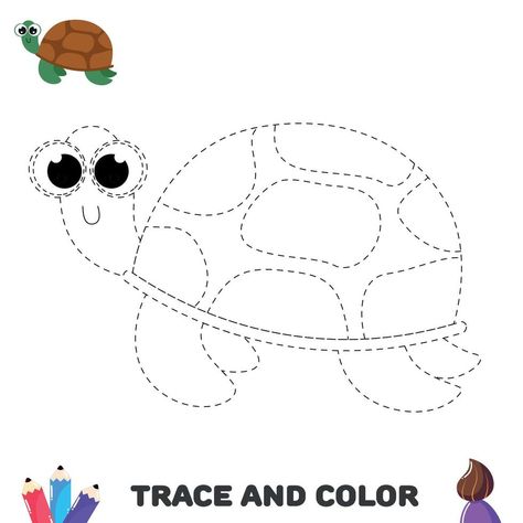 Trace turtle. Trace and color educational worksheet for kids. Activity color pages Trace And Color, Worksheet For Kids, Color Pages, Kids Bedroom Design, Ocean Crafts, Winter Animals, Educational Worksheets, Color Worksheets, Kids Activity