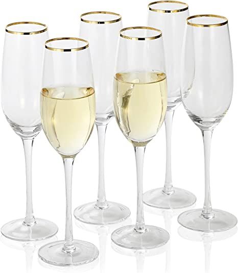 Gold Champagne Glasses, Champagne Flute Set, Clear Glasses, Flute Glass, Bar Glassware, Glassware Collection, Champagne Glasses, Champagne Flutes, Sparkling Wine