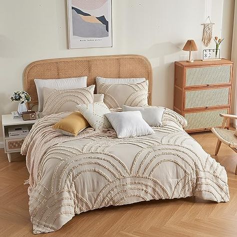 Light Tan Bedding, Tan And Beige Bedroom, Boho Comforter Sets Bohemian Bedding, Boho Twin Bedding, Cream Comforter Bedding, King Size Bedding Ideas, Nashville Bedroom, Boho Bedspreads, Boho Teenage Girl Bedrooms