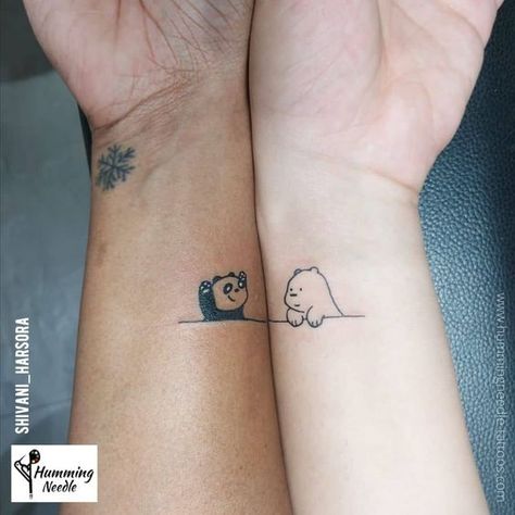 Tiny Best Friend Tattoos To Share Best Friends Tattoos Boy And Girl, Cute Tattoo Ideas For Best Friends, Tatoos Matching Bff, Cute Friends Tattoos, Panda Matching Tattoos, Cute Little Tattoos For Best Friends, Matching Tattoos For Best Friends Girl And Boy, Tatto For Best Friends Girl, Four Friends Tattoos Ideas