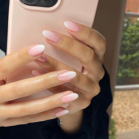 Dreamy ombré ☁️🤍✨ @the_gelbottle_inc BIAB 018 & Daisy @officialnavyprofessional for my tools #nails #nailsnailsnails #ombrenails #pinknails #whitenails #longnails #almondnails #manicure #nailart #nailinspo #nailideas #naildesign Light Pink Ombre French Tip Nails, Light Ombre Nails Natural, Ombre Nails Biab, Biab Ombre Nails, Cute Natural Acrylic Nails, Ombre Biab Nails, Almond French Ombre Nails, Aubrey Nails, Colorful Ombre Nails