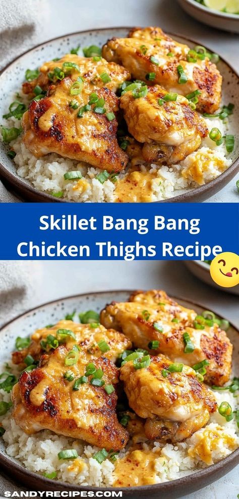 Looking for an exciting dinner option? Our Skillet Bang Bang Chicken Thighs are perfect for those nights when you want something flavorful yet simple, making them an excellent choice for easy meal planning. Skillet Chicken Thighs, Easy Meal Planning, Bang Bang Chicken, Chicken Thighs Recipe, Thighs Recipe, Quick Chicken Recipes, Easy Chicken Thigh Recipes, Skillet Chicken, Sweet Chili Sauce