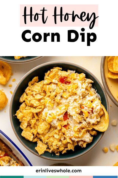 My cheesy hot honey corn dip is a dream come true; the perfectly balanced sweet, heat, and cheesy flavors are nothing short of magical! Serve it up with chips or toasted baguette for a crowd-pleasing appetizer. Hot Honey Corn Dip, Dips That Go With Corn Chips, Hot Honey Corn, Hot Honey Dip, Perfect Grilled Chicken Breast, Honey Appetizers, Corn Thanksgiving, Honey Corn, Cheesy Corn Dip