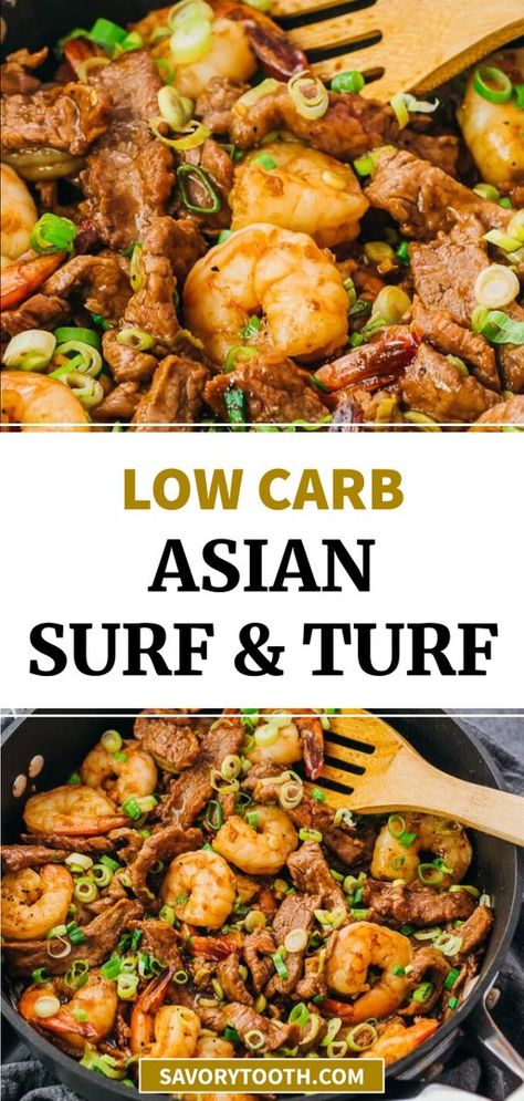 Low Carb Asian, Low Carb Low Fat Recipes, Steak And Shrimp, Boiled Egg Diet Plan, Shrimp Recipes For Dinner, Surf And Turf, Healthy Low Carb Recipes, Keto Recipes Dinner, Low Carb Dinner Recipes