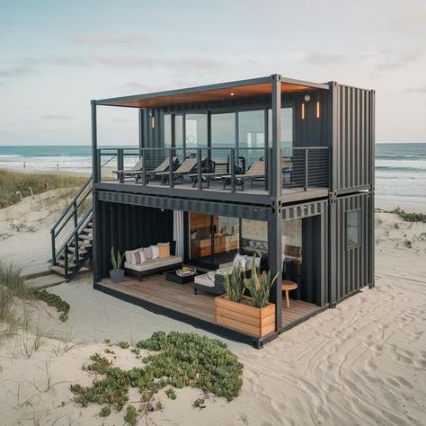 Conex Shop Ideas, Shipping Container Homes With Garage, Shipping Container Playhouse, Shipping Container Lake House, Stacked Shipping Container Homes, 20 Ft Shipping Container Home, Container Home Interior Ideas, Shipping Container Deck, 2 20ft Container Home