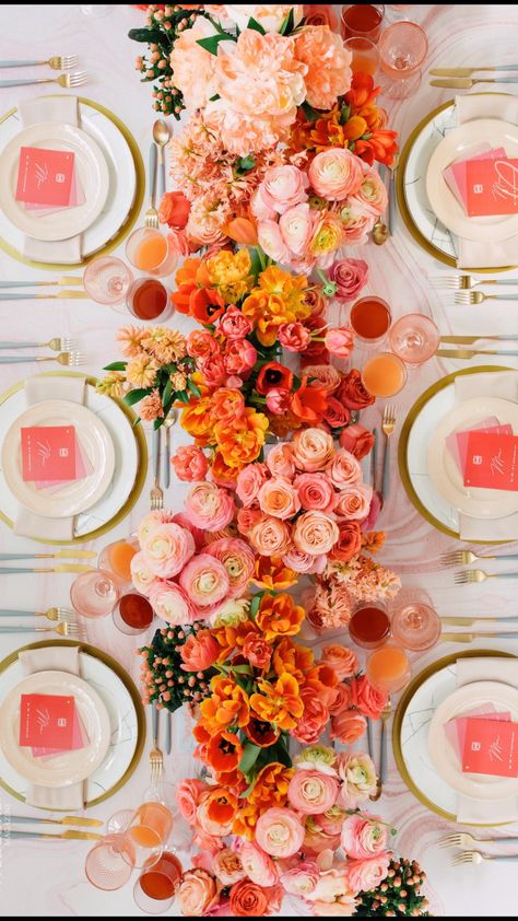 Wedding Event Design, Coral Wedding, Orange Wedding, Peach Wedding, Pink Wedding, Wedding Event, Place Settings, Table Set, Spring Wedding