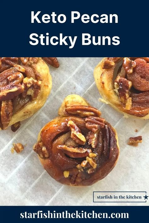 Keto Pecan Sticky Buns by Starfish in the Kitchen. Low carb, sugar-free, nut flour free, yeast risen deliciousness! Sticky Buns Recipes, Pecan Sticky Buns, Low Carb Flour, Vital Wheat Gluten, Homemade Donuts, Sweet Recipes Desserts, Sticky Buns, Cinnamon Bread, Bread Recipes Sweet