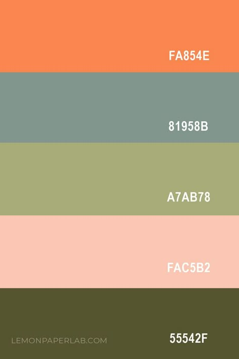 Olive Green Color Palette, Sage Color Palette, Coral Colour Palette, Orange Color Combinations, Teal Color Palette, Green Laundry, Green Color Palette, Orange Color Palettes, Hex Color Palette