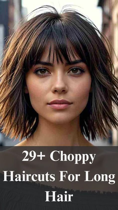 Looking to refresh your style? These choppy haircuts for long hair are the ultimate way to add texture and movement while keeping your length. Whether you're after edgy layers, a modern twist on long hairstyles, or a low-maintenance look, these styles are perfect for creating volume and dimension. Check out the best long choppy layered haircuts, textured haircuts for long hair, and trendy long hairstyles with layers that will have you turning heads! Medium Layered Choppy Haircuts, Layered Choppy Shoulder Length Hair, Choppy Bob With Bangs Fine Hair, Chunky Haircut Choppy Layers, Shoulder Length Hair With Choppy Layers, Choppy Long Bob Hairstyles For Fine Hair, Razor Haircuts For Women Long, Choppy Ends Haircut, How To Layer Long Hair