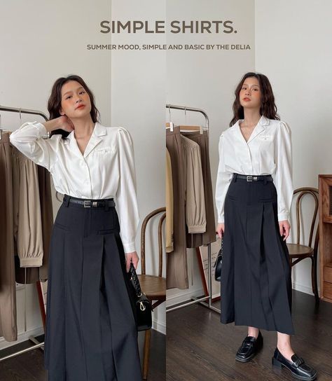 Asian Midi Skirt Outfits, Long Skirt Asian Style, Long Skirt Outfits Korean Formal, Suit Skirt Outfit Korean, Formal Ootd, Maxi Skirt Outfit Japanese, Ootd Formal, Office Skirt Outfit, Library Chic