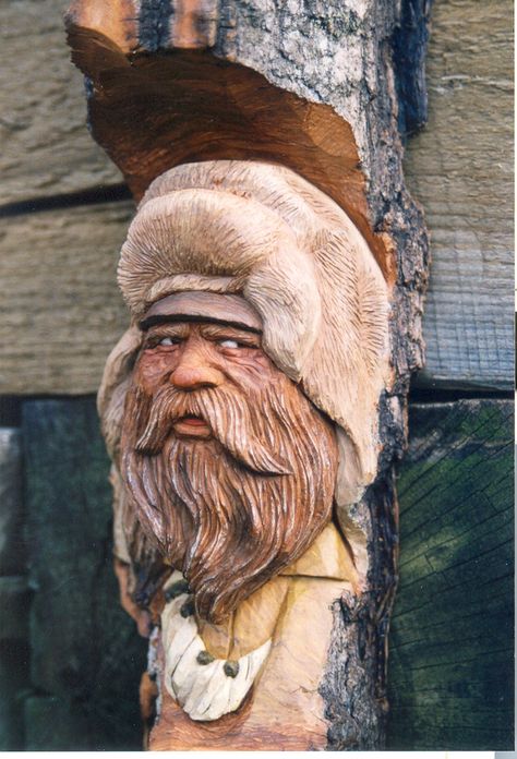 Bark Carving Bark Carving Cottonwood, Cottonwood Bark Carving Whimsical Houses, Tree Spirit Carving, Wood Spirits Carving Pattern, Tree Trunk Sculpture Wood Carvings, Wood Spirit, Driftwood Crafts, Mountain Man, Tree Bark