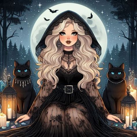 Dreamy Witch Witchy Pictures Witch Art, Christmas Witch Art, Good Night Witches, Witch Aesthetic Drawing, Witch Profile Picture, Witch Oc Art, Beautiful Witch Art, Moon Witch Art, Vtuber Hair