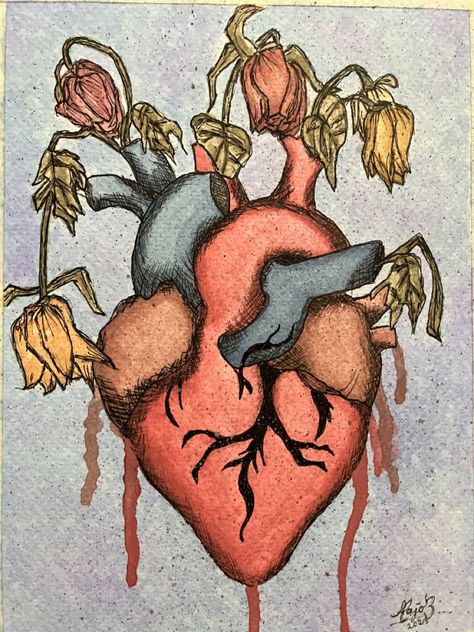 Toxic Heart Drawing, Flowers In Heart Drawing, Human Heart Drawing With Flowers, Giving Someone Your Heart Drawing, Heart Bouquet Drawing, Heart Bleeds Art, Real Heart Painting, Real Heart Aesthetic, Heart Art Aesthetic